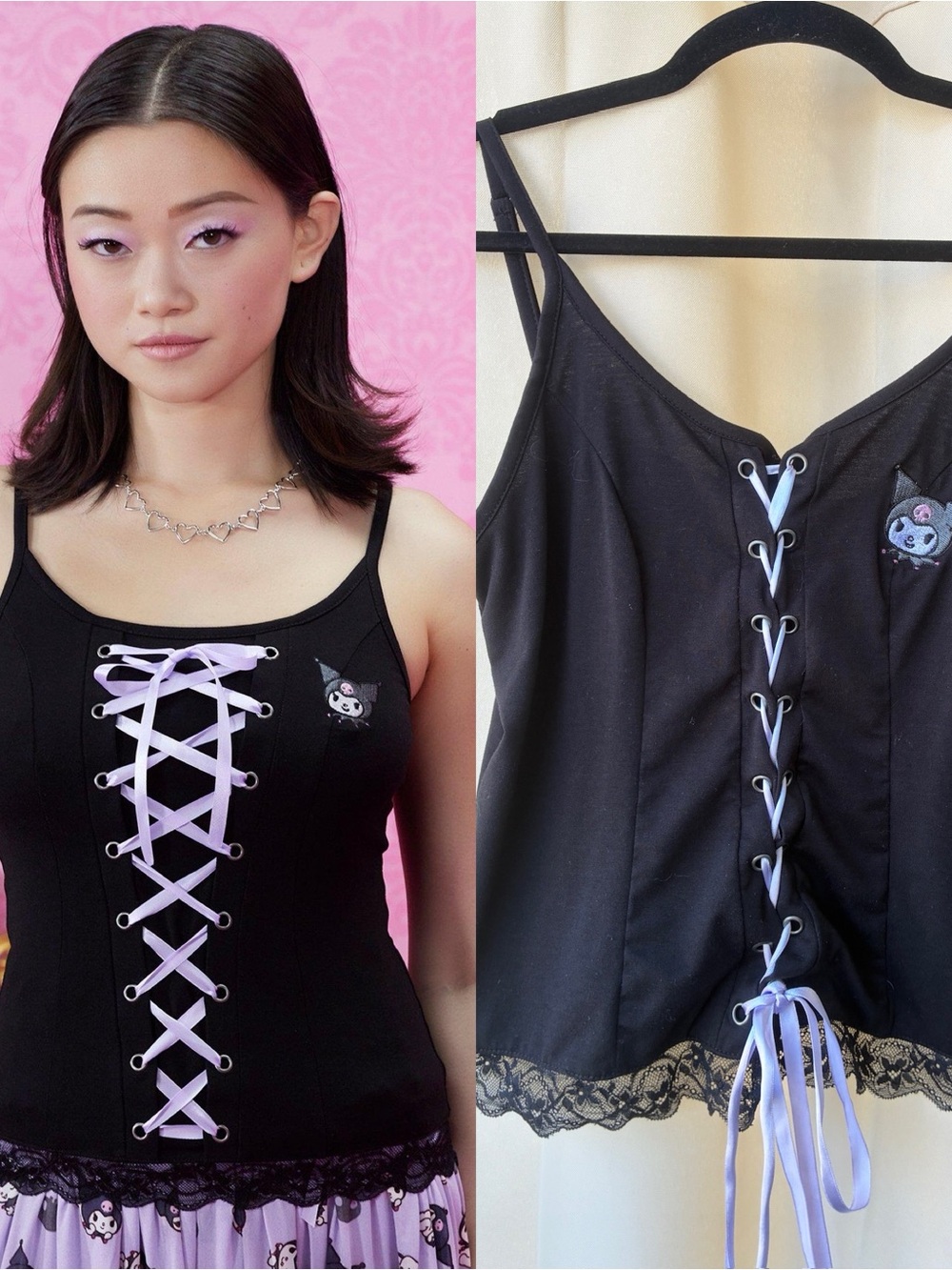 Hot Topic 1X Sanrio Kuromi Lace Up Strappy Tank Top